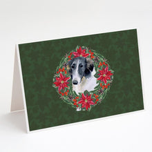 Load image into Gallery viewer, Borzoi Poinsetta Wreath Greeting Cards -  Blank Note Cards – 8-Pack of Artist-Designed Cards with Envelopes