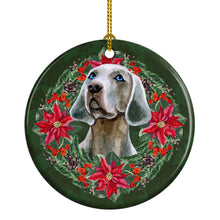 Load image into Gallery viewer, Weimaraner Poinsetta Wreath Ornament - Round Ceramic Ornament – Artist-Designed Keepsake Decoration