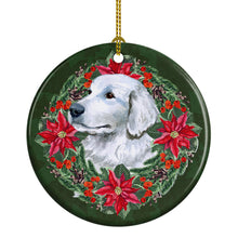 Load image into Gallery viewer, Maremma Sheepdog Poinsetta Wreath Ornament - Round Ceramic Ornament – Artist-Designed Keepsake Decoration