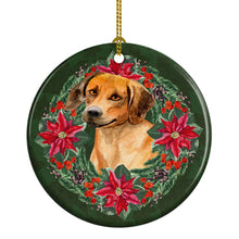 Load image into Gallery viewer, Rhodesian Ridgeback Poinsetta Wreath Ornament - Round Ceramic Ornament – Artist-Designed Keepsake Decoration