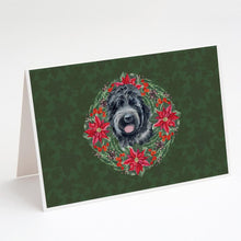 Load image into Gallery viewer, Black Russian Terrier Poinsetta Wreath Greeting Cards -  Blank Note Cards – 8-Pack of Artist-Designed Cards with Envelopes