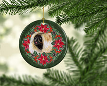 Load image into Gallery viewer, Pekingese Poinsetta Wreath Ornament - Round Ceramic Ornament – Artist-Designed Keepsake Decoration