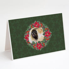Load image into Gallery viewer, Pekingese Poinsetta Wreath Greeting Cards -  Blank Note Cards – 8-Pack of Artist-Designed Cards with Envelopes