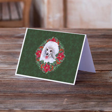 Load image into Gallery viewer, Medium White Poodle Poinsetta Wreath Greeting Cards -  Blank Note Cards – 8-Pack of Artist-Designed Cards with Envelopes