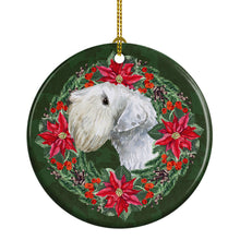 Load image into Gallery viewer, Sealyham Terrier Poinsetta Wreath Ornament - Round Ceramic Ornament – Artist-Designed Keepsake Decoration