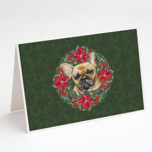 Load image into Gallery viewer, French Bulldog Poinsetta Wreath Greeting Cards -  Blank Note Cards – 8-Pack of Artist-Designed Cards with Envelopes