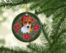 Load image into Gallery viewer, Jack Russell Terrier Poinsetta Wreath Ornament - Round Ceramic Ornament – Artist-Designed Keepsake Decoration