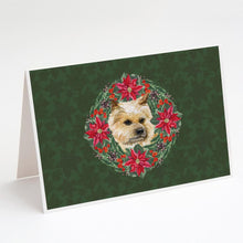 Load image into Gallery viewer, Cairn Terrier Poinsetta Wreath Greeting Cards -  Blank Note Cards – 8-Pack of Artist-Designed Cards with Envelopes