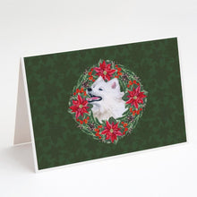 Load image into Gallery viewer, Samoyed Poinsetta Wreath Greeting Cards -  Blank Note Cards – 8-Pack of Artist-Designed Cards with Envelopes