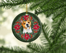 Load image into Gallery viewer, Basenji Poinsetta Wreath Ornament - Round Ceramic Ornament – Artist-Designed Keepsake Decoration