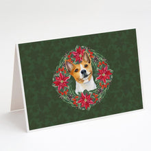Load image into Gallery viewer, Basenji Poinsetta Wreath Greeting Cards -  Blank Note Cards – 8-Pack of Artist-Designed Cards with Envelopes