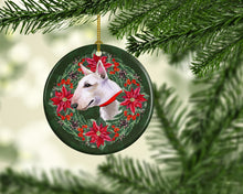 Load image into Gallery viewer, Bull Terrier Poinsetta Wreath Ornament - Round Ceramic Ornament – Artist-Designed Keepsake Decoration