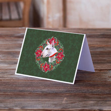 Load image into Gallery viewer, Bull Terrier Poinsetta Wreath Greeting Cards -  Blank Note Cards – 8-Pack of Artist-Designed Cards with Envelopes
