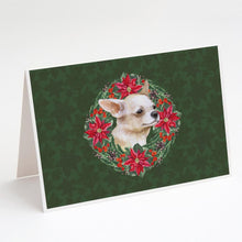 Load image into Gallery viewer, Chihuahua Leg up Poinsetta Wreath Greeting Cards -  Blank Note Cards – 8-Pack of Artist-Designed Cards with Envelopes