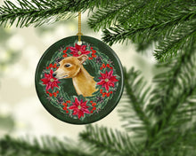 Load image into Gallery viewer, Italian Greyhound Poinsetta Wreath Ornament - Round Ceramic Ornament – Artist-Designed Keepsake Decoration
