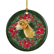 Load image into Gallery viewer, Italian Greyhound Poinsetta Wreath Ornament - Round Ceramic Ornament – Artist-Designed Keepsake Decoration