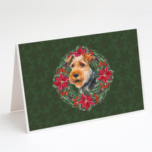 Load image into Gallery viewer, Welsh Terrier Poinsetta Wreath Greeting Cards -  Blank Note Cards – 8-Pack of Artist-Designed Cards with Envelopes