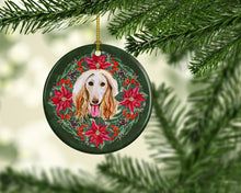 Load image into Gallery viewer, Afghan Hound Poinsetta Wreath Ornament - Round Ceramic Ornament – Artist-Designed Keepsake Decoration