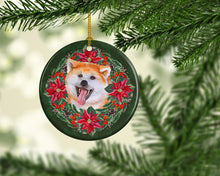 Load image into Gallery viewer, Akita Poinsetta Wreath Ornament - Round Ceramic Ornament – Artist-Designed Keepsake Decoration