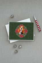 Load image into Gallery viewer, Basset Hound Poinsetta Wreath Greeting Cards -  Blank Note Cards – 8-Pack of Artist-Designed Cards with Envelopes