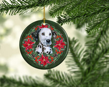 Load image into Gallery viewer, Dalmatian Puppy Poinsetta Wreath Ornament - Round Ceramic Ornament – Artist-Designed Keepsake Decoration