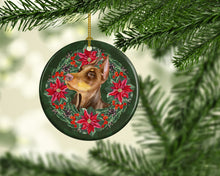 Load image into Gallery viewer, Doberman Pinscher Poinsetta Wreath Ornament - Round Ceramic Ornament – Artist-Designed Keepsake Decoration