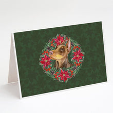 Load image into Gallery viewer, Doberman Pinscher Poinsetta Wreath Greeting Cards -  Blank Note Cards – 8-Pack of Artist-Designed Cards with Envelopes