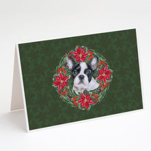 Load image into Gallery viewer, French Bulldog Black White Poinsetta Wreath Greeting Cards -  Blank Note Cards – 8-Pack of Artist-Designed Cards with Envelopes