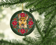 Load image into Gallery viewer, German Shepherd #2 Poinsetta Wreath Ornament - Round Ceramic Ornament – Artist-Designed Keepsake Decoration