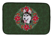 Load image into Gallery viewer, Siberian Husky #2 Poinsetta Wreath Dish Drying Mat – Absorbent, Artistic Kitchen Essentials CK1578DDM