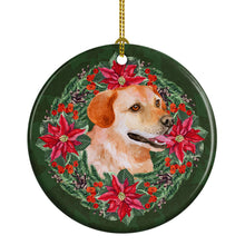 Load image into Gallery viewer, Labrador Retriever Poinsetta Wreath Ornament - Round Ceramic Ornament – Artist-Designed Keepsake Decoration
