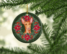 Load image into Gallery viewer, Pharaoh Hound Poinsetta Wreath Ornament - Round Ceramic Ornament – Artist-Designed Keepsake Decoration