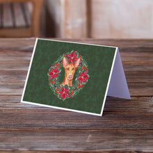 Load image into Gallery viewer, Pharaoh Hound Poinsetta Wreath Greeting Cards -  Blank Note Cards – 8-Pack of Artist-Designed Cards with Envelopes