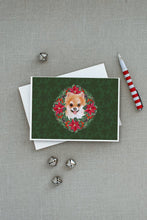 Load image into Gallery viewer, Pomeranian #2 Poinsetta Wreath Greeting Cards -  Blank Note Cards – 8-Pack of Artist-Designed Cards with Envelopes