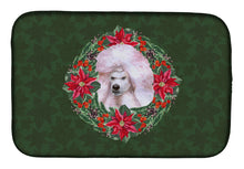 Load image into Gallery viewer, White Standard Poodle Poinsetta Wreath Dish Drying Mat – Absorbent, Artistic Kitchen Essentials CK1583DDM
