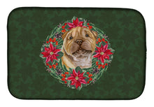 Load image into Gallery viewer, Shar Pei Puppy Poinsetta Wreath Dish Drying Mat – Absorbent, Artistic Kitchen Essentials CK1585DDM