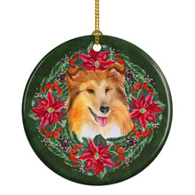 Load image into Gallery viewer, Sheltie Poinsetta Wreath Ceramic Ornament
