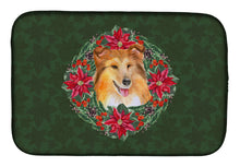 Load image into Gallery viewer, Sheltie Poinsetta Wreath Dish Drying Mat – Absorbent, Artistic Kitchen Essentials CK1586DDM