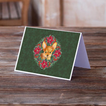 Load image into Gallery viewer, Toy Terrier Poinsetta Wreath Greeting Cards -  Blank Note Cards – 8-Pack of Artist-Designed Cards with Envelopes