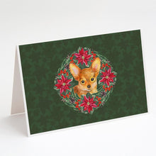 Load image into Gallery viewer, Toy Terrier Poinsetta Wreath Greeting Cards -  Blank Note Cards – 8-Pack of Artist-Designed Cards with Envelopes