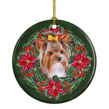 Load image into Gallery viewer, Yorkshire Terrier #2 Poinsetta Wreath Ceramic Ornament