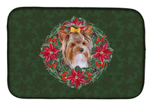 Load image into Gallery viewer, Yorkshire Terrier #2 Poinsetta Wreath Dish Drying Mat – Absorbent, Artistic Kitchen Essentials CK1589DDM