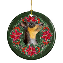 Load image into Gallery viewer, Miniature Pinscher #2 Poinsetta Wreath Ceramic Ornament