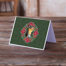 Load image into Gallery viewer, Miniature Pinscher #2 Poinsetta Wreath Greeting Cards -  Blank Note Cards – 8-Pack of Artist-Designed Cards with Envelopes