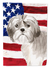 Load image into Gallery viewer, Patriotic USA Shih Tzu Puppy Flag Canvas House Size CK1714CHF