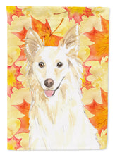 Load image into Gallery viewer, Fall Leaves White Collie Flag Canvas House Size CK1819CHF