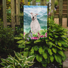 Load image into Gallery viewer, Mountian Flowers White Staffie Bull Terrier Garden Flag - Outdoor Decorative Yard Flag CK1996GF