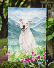 Load image into Gallery viewer, Mountian Flowers White Staffie Bull Terrier Garden Flag - Outdoor Decorative Yard Flag CK1996GF