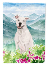Load image into Gallery viewer, Mountian Flowers White Staffie Bull Terrier Garden Flag - Outdoor Decorative Yard Flag CK1996GF