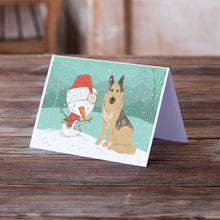 Load image into Gallery viewer, German Shepherd and Snowman Christmas Greeting Cards -  Blank Note Cards – 8-Pack of Artist-Designed Cards with Envelopes